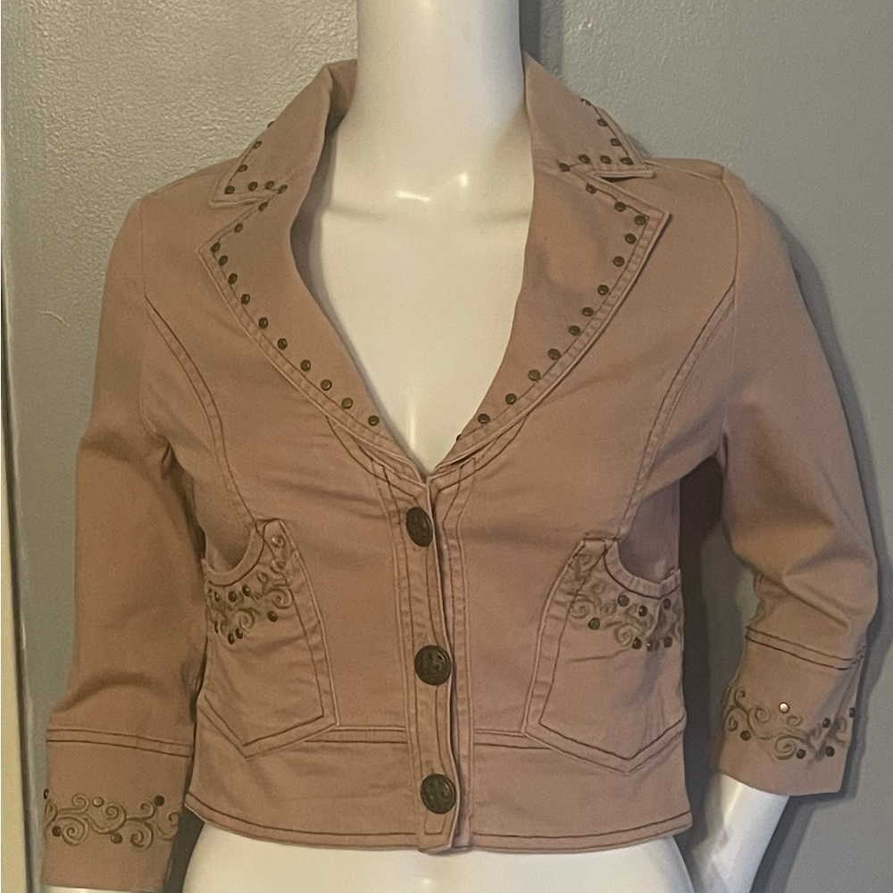 Cell Blush Cropped Boho Embellished Blazer Size S